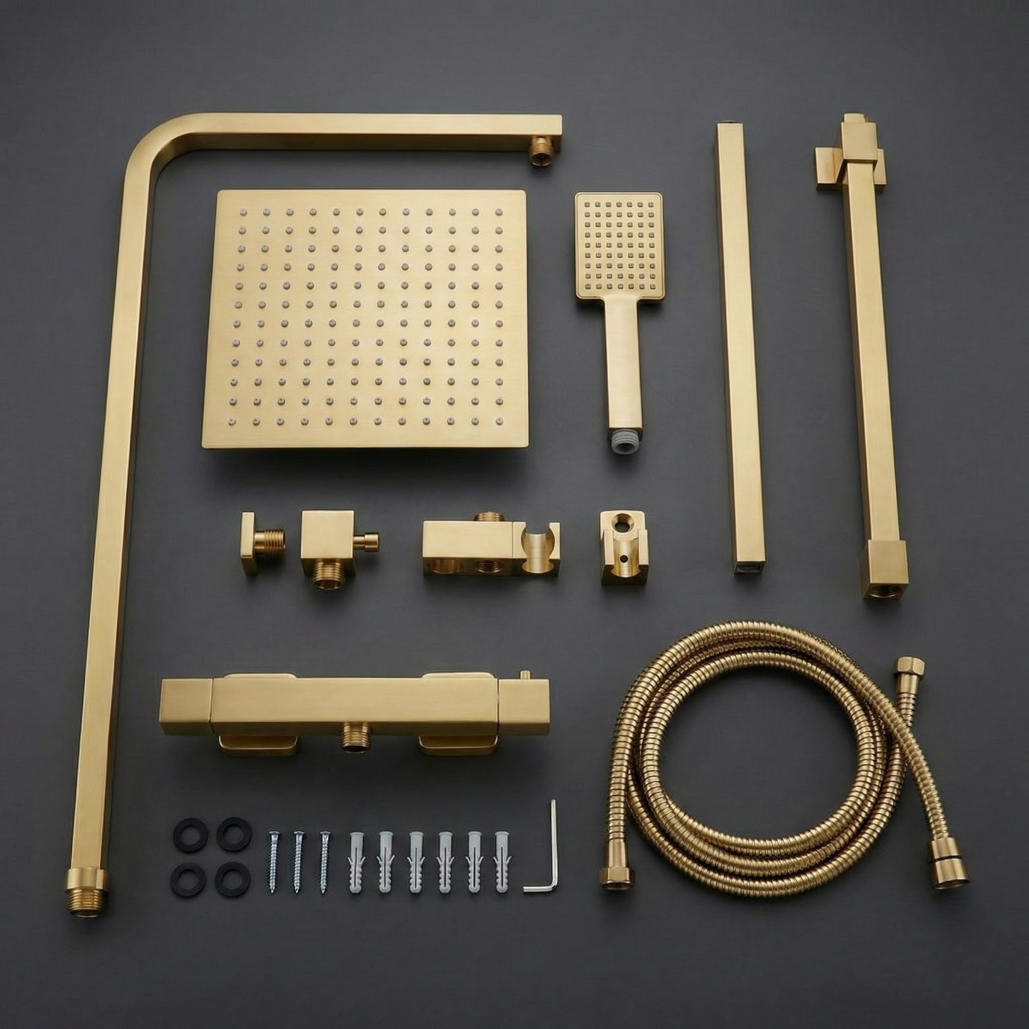 Arko Modern Square Thermostatic Shower – Brass