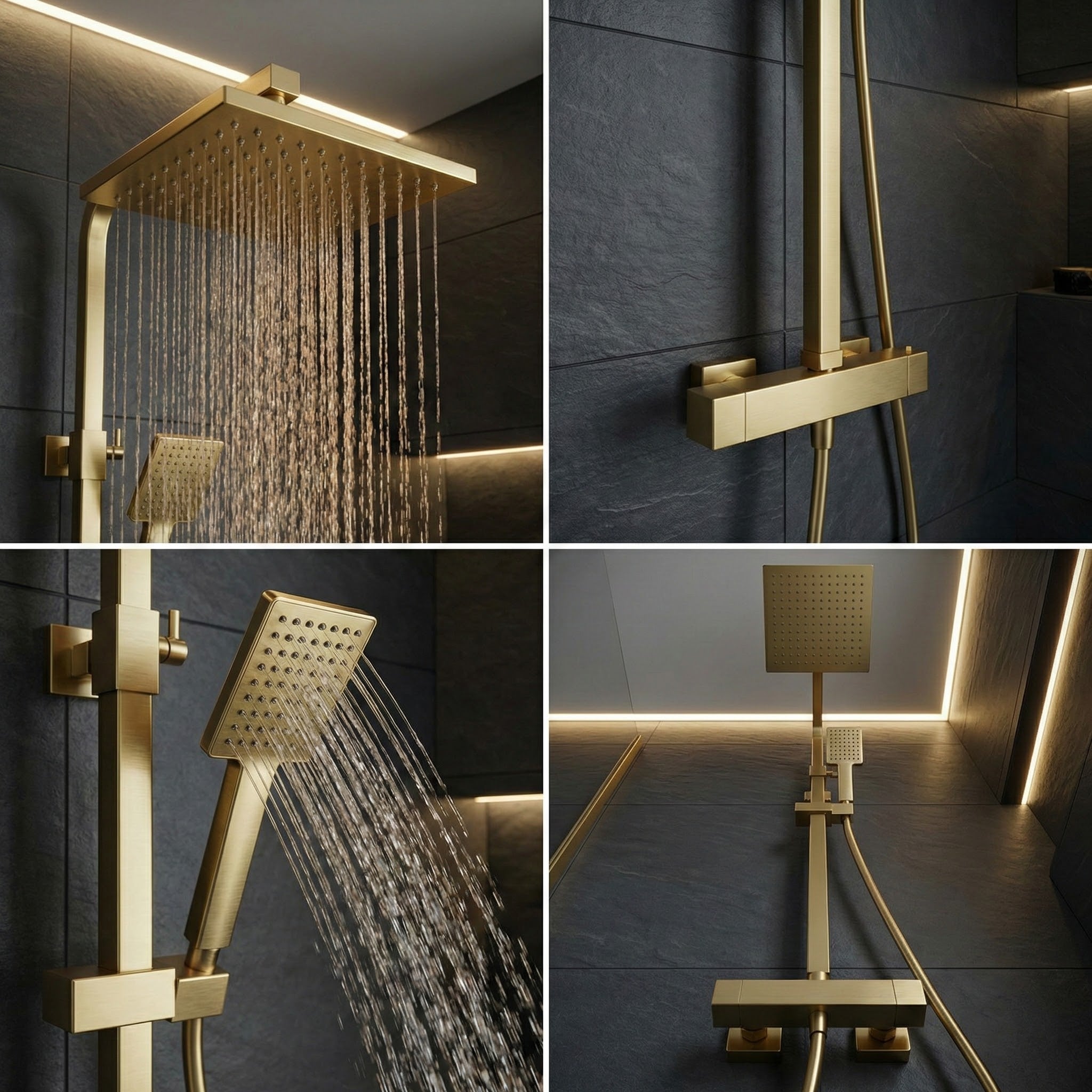 Arko Modern Square Thermostatic Shower – Brass