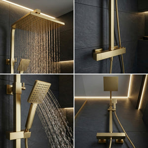 Arko Modern Square Thermostatic Shower – Brass