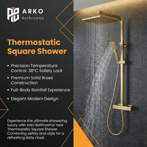 Arko Modern Square Thermostatic Shower – Brass