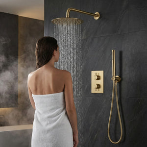 Brass Round Concealed Thermostatic Shower Pack with Head + Handset