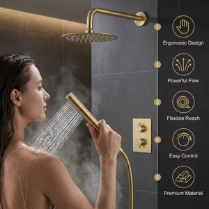 Brass Round Concealed Thermostatic Shower Pack with Head + Handset