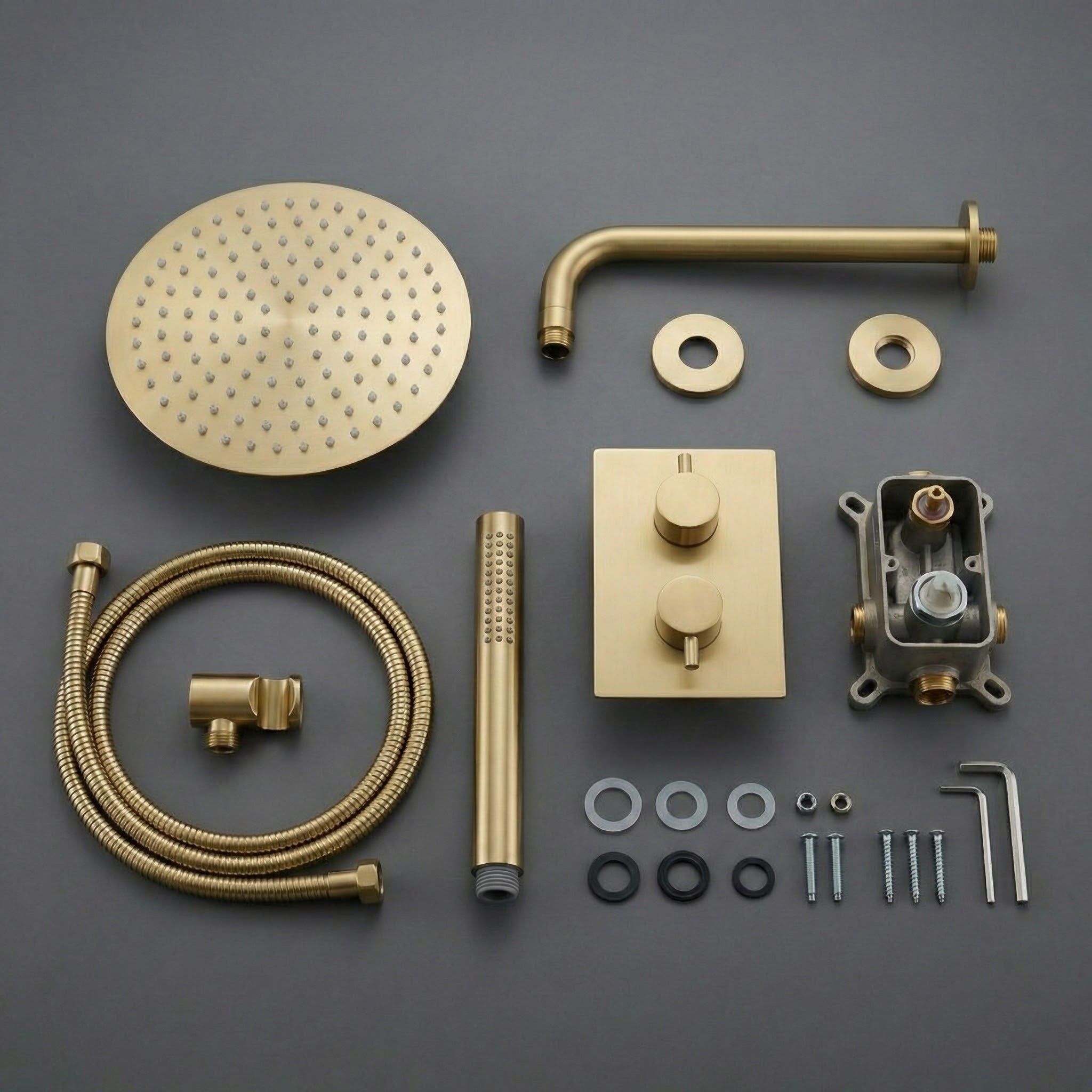 Brass Round Concealed Thermostatic Shower Pack with Head + Handset