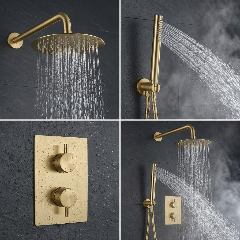 Brass Round Concealed Thermostatic Shower Pack with Head + Handset
