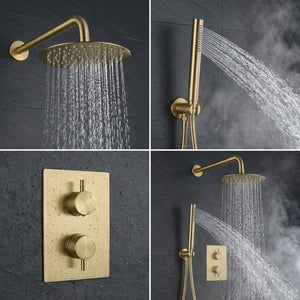 Brass Round Concealed Thermostatic Shower Pack with Head + Handset