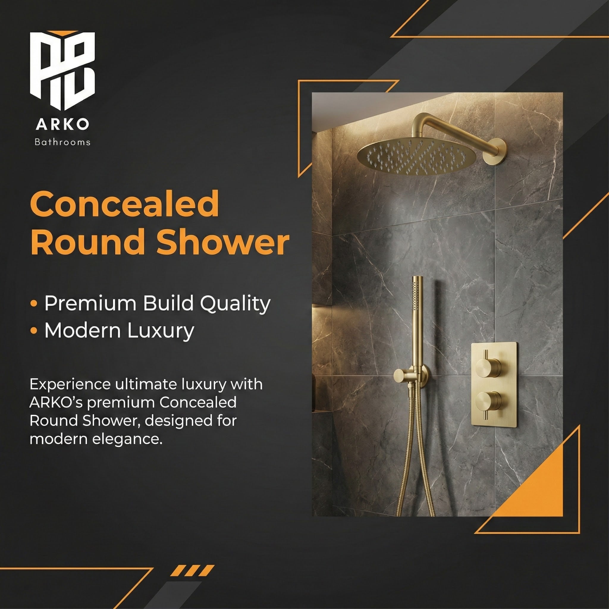 Brass Round Concealed Thermostatic Shower Pack with Head + Handset