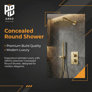Brass Round Concealed Thermostatic Shower Pack with Head + Handset