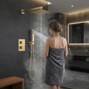 ARKO 2-Way Square Concealed Thermostatic Mixer Shower Dual Dial, Twin Head – Brass