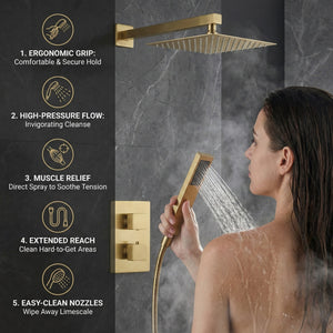 ARKO 2-Way Square Concealed Thermostatic Mixer Shower Dual Dial, Twin Head – Brass