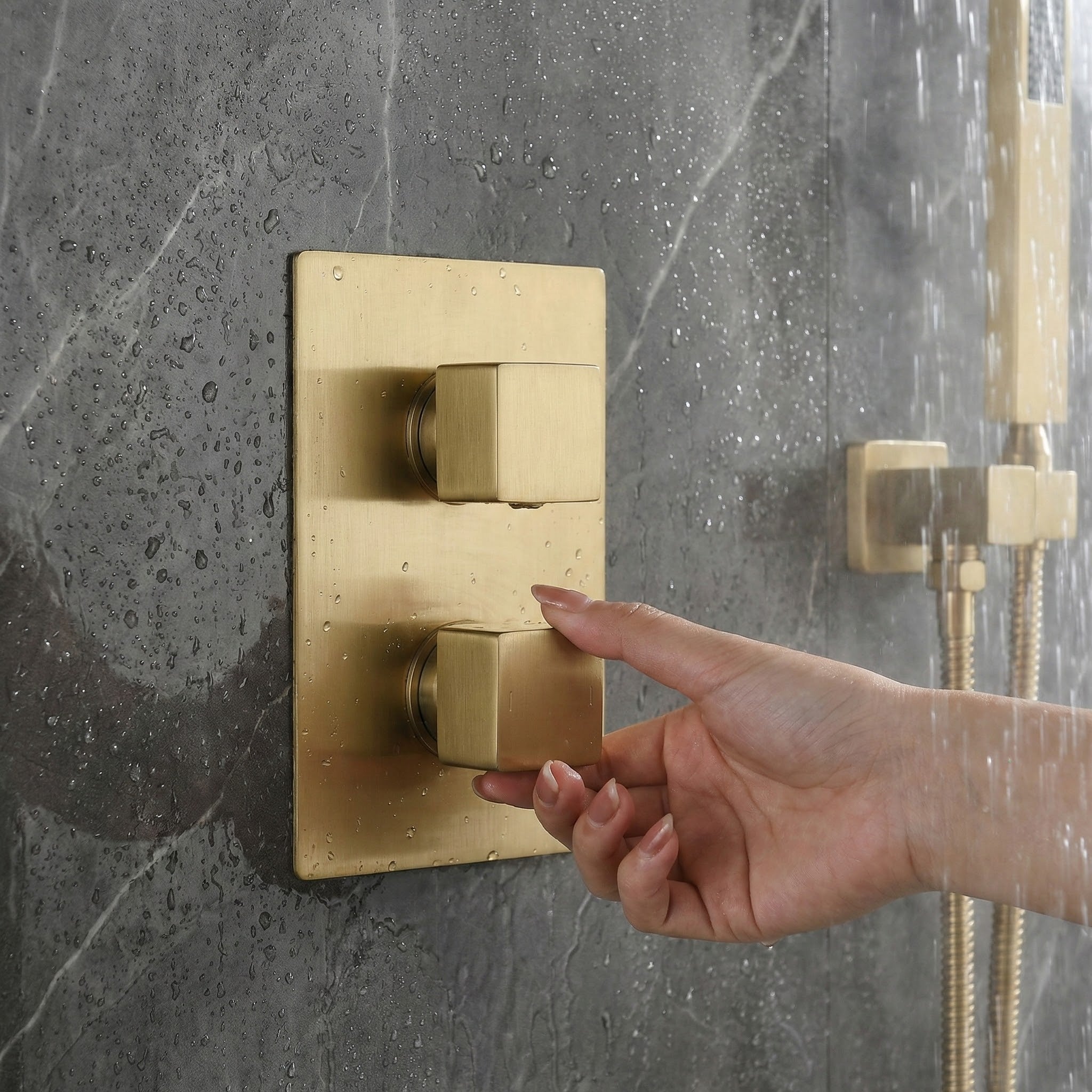 ARKO 2-Way Square Concealed Thermostatic Mixer Shower Dual Dial, Twin Head – Brass