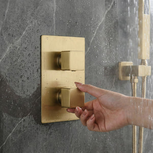 ARKO 2-Way Square Concealed Thermostatic Mixer Shower Dual Dial, Twin Head – Brass