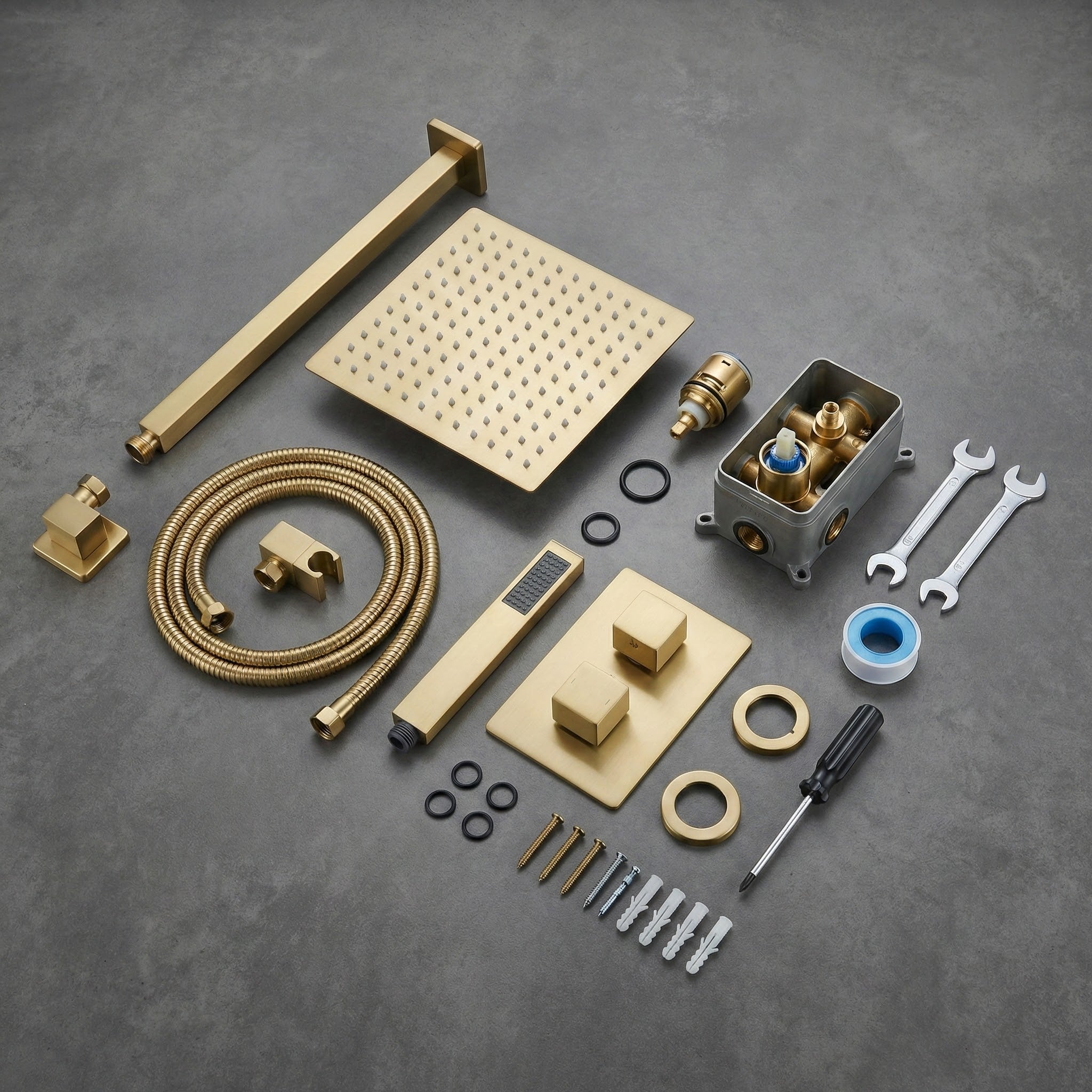 ARKO 2-Way Square Concealed Thermostatic Mixer Shower Dual Dial, Twin Head – Brass