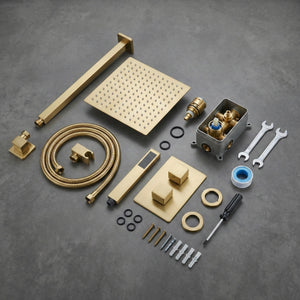 ARKO 2-Way Square Concealed Thermostatic Mixer Shower Dual Dial, Twin Head – Brass