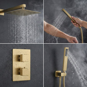 ARKO 2-Way Square Concealed Thermostatic Mixer Shower Dual Dial, Twin Head – Brass