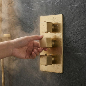 Square Concealed Brass Triple Thermostatic Shower Pack with Head + Handset – ARKO
