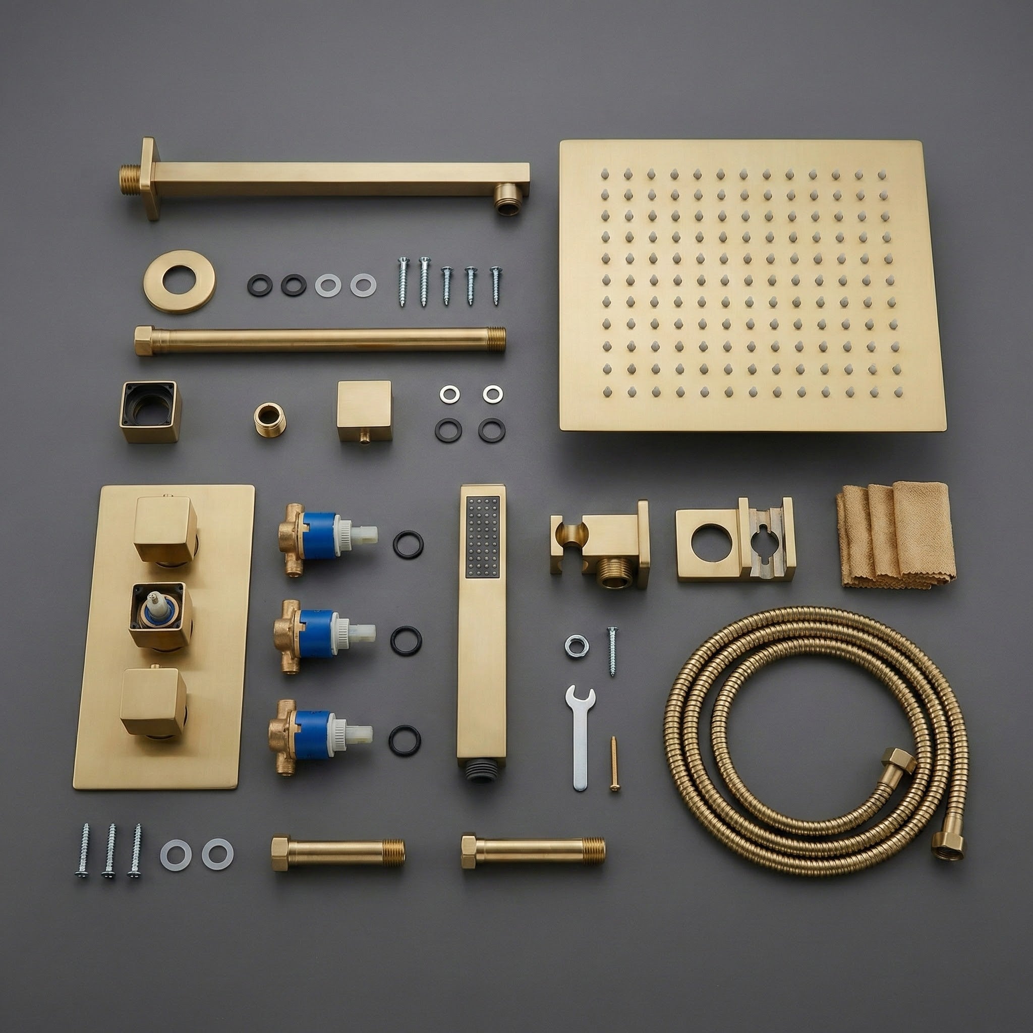 Square Concealed Brass Triple Thermostatic Shower Pack with Head + Handset – ARKO