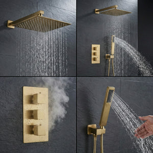 Square Concealed Brass Triple Thermostatic Shower Pack with Head + Handset – ARKO