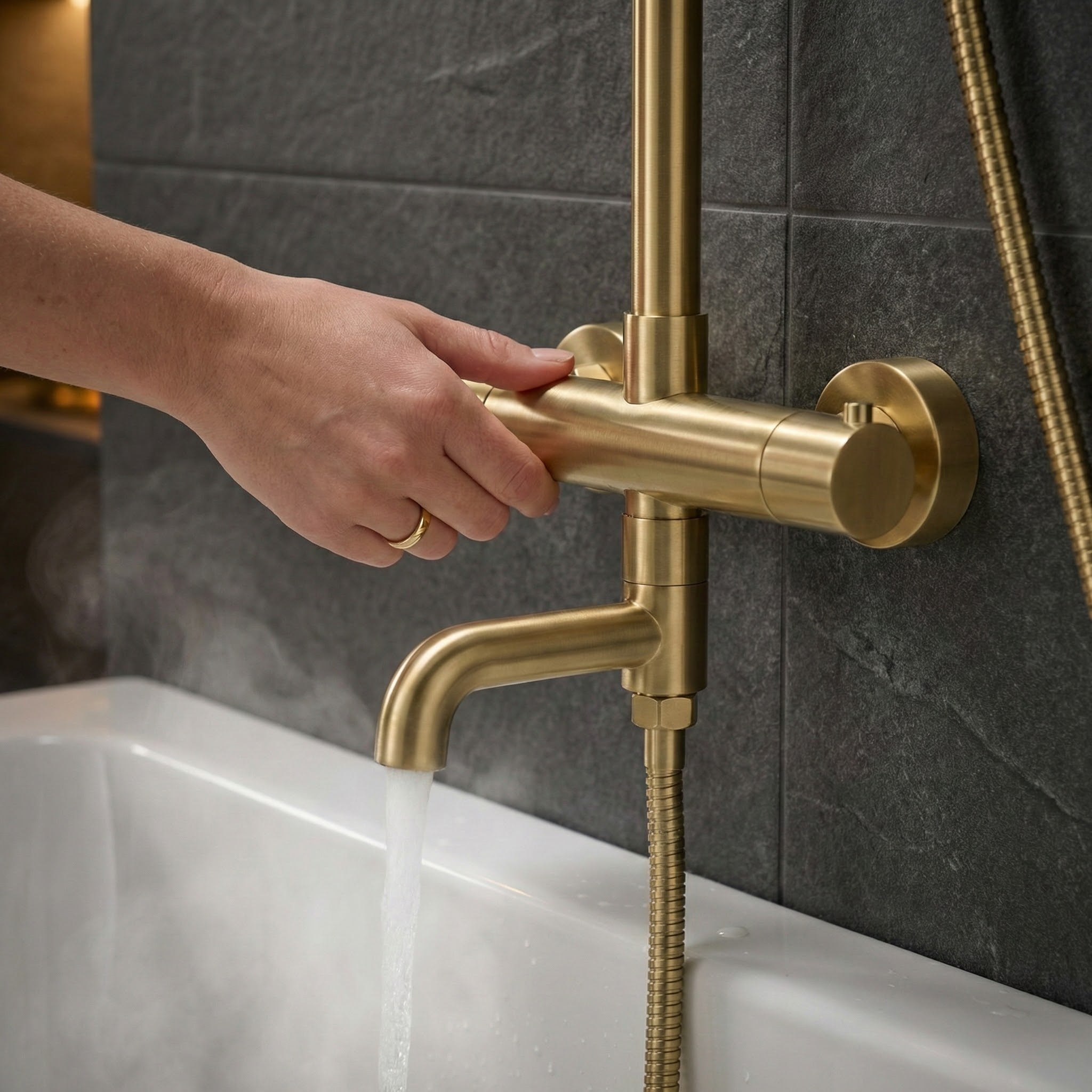 Arko Modern Round Thermostatic Shower with Filler – Brass