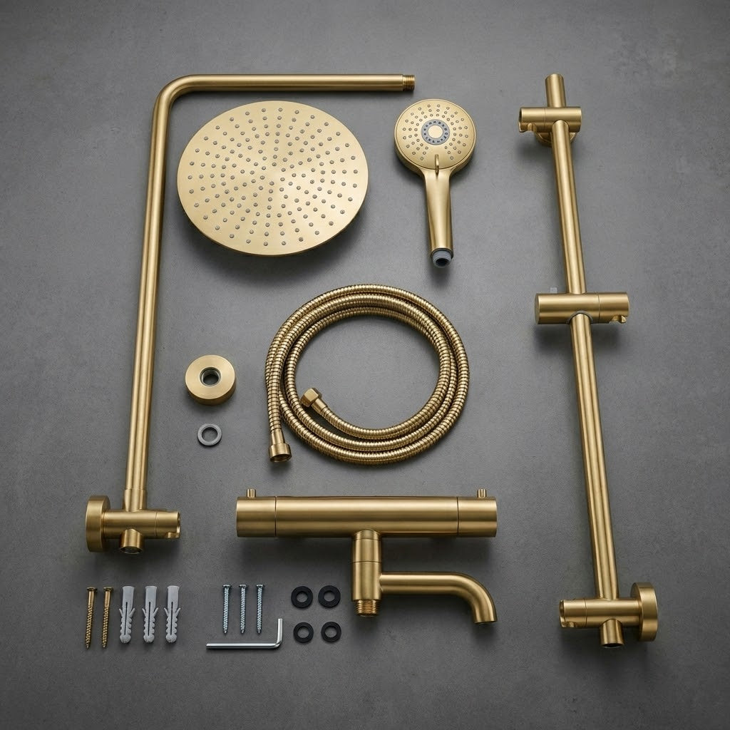 Arko Modern Round Thermostatic Shower with Filler – Brass