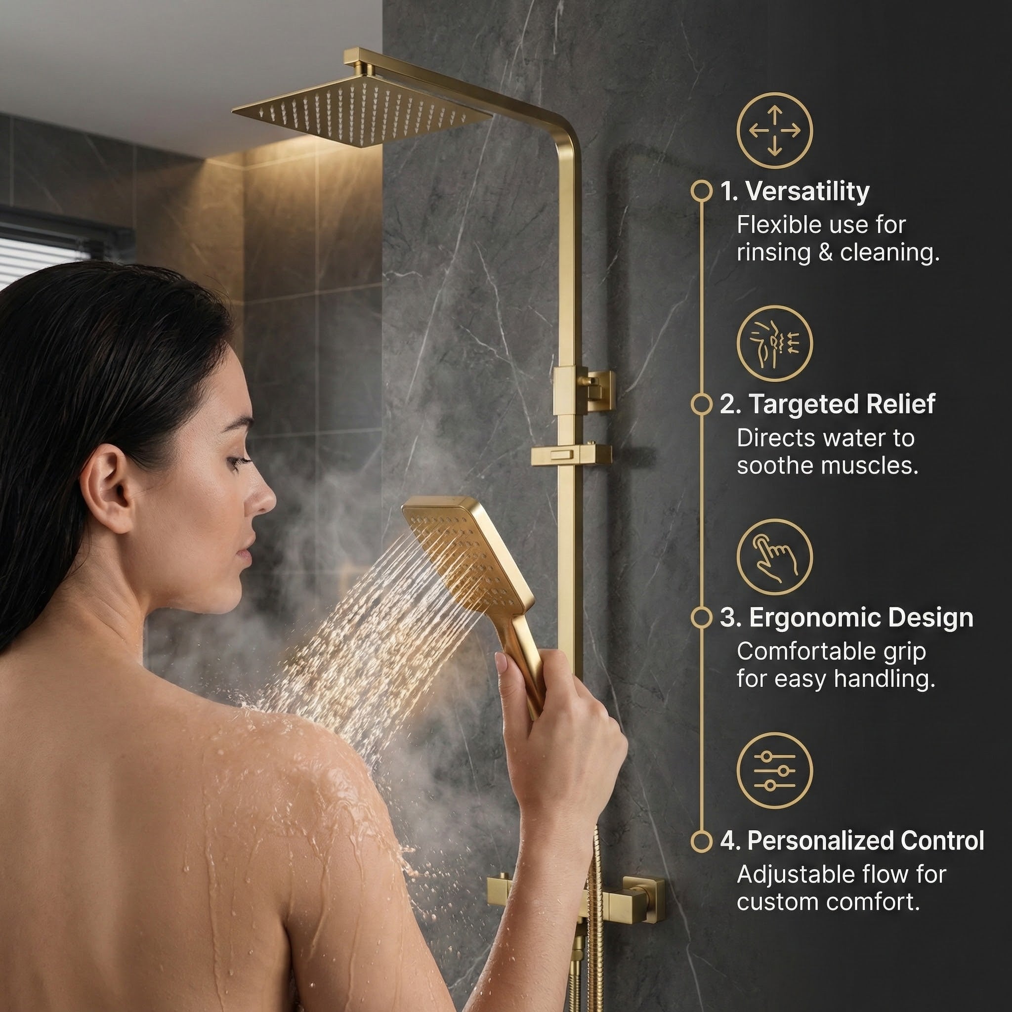 Arko Modern Square Thermostatic Shower  with Filler – Brass