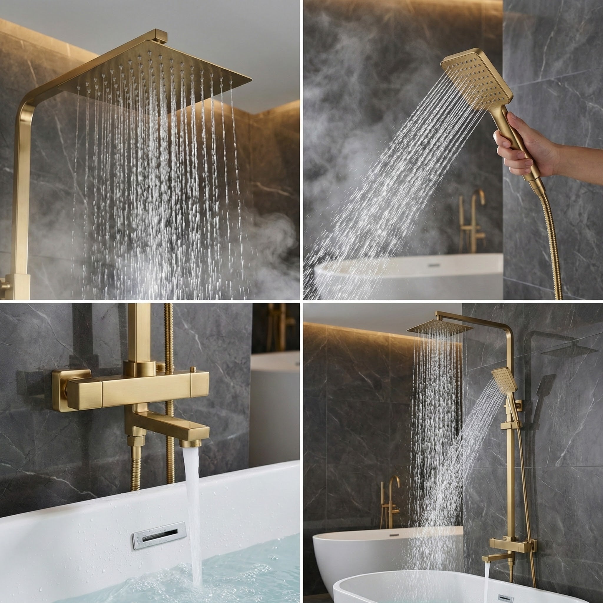 Arko Modern Square Thermostatic Shower  with Filler – Brass