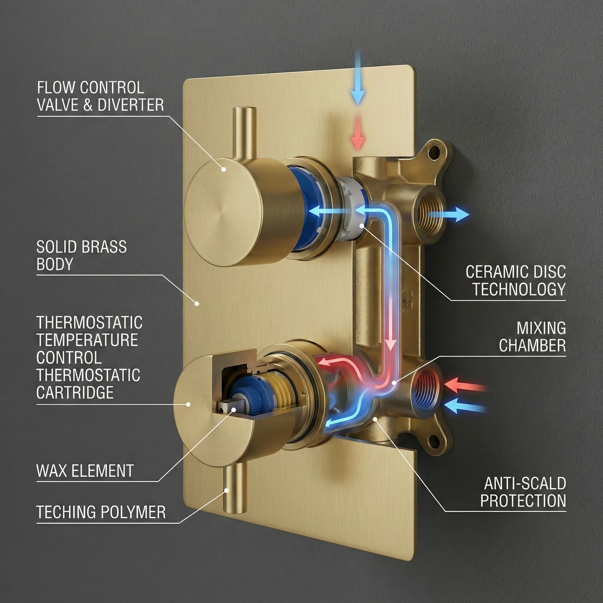 Brass Round Concealed Thermostatic Shower Pack with Head + Handset