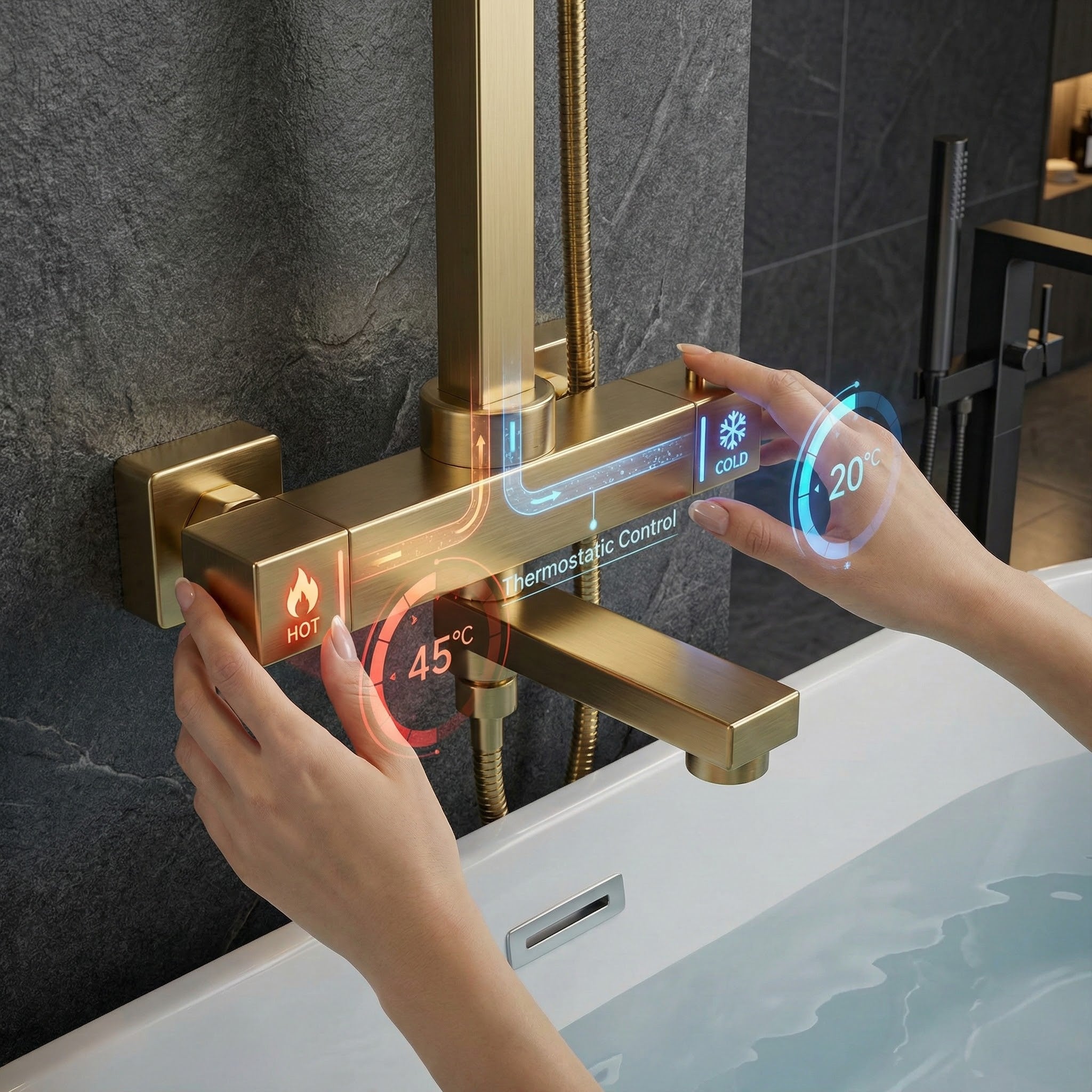 Arko Modern Square Thermostatic Shower  with Filler – Brass