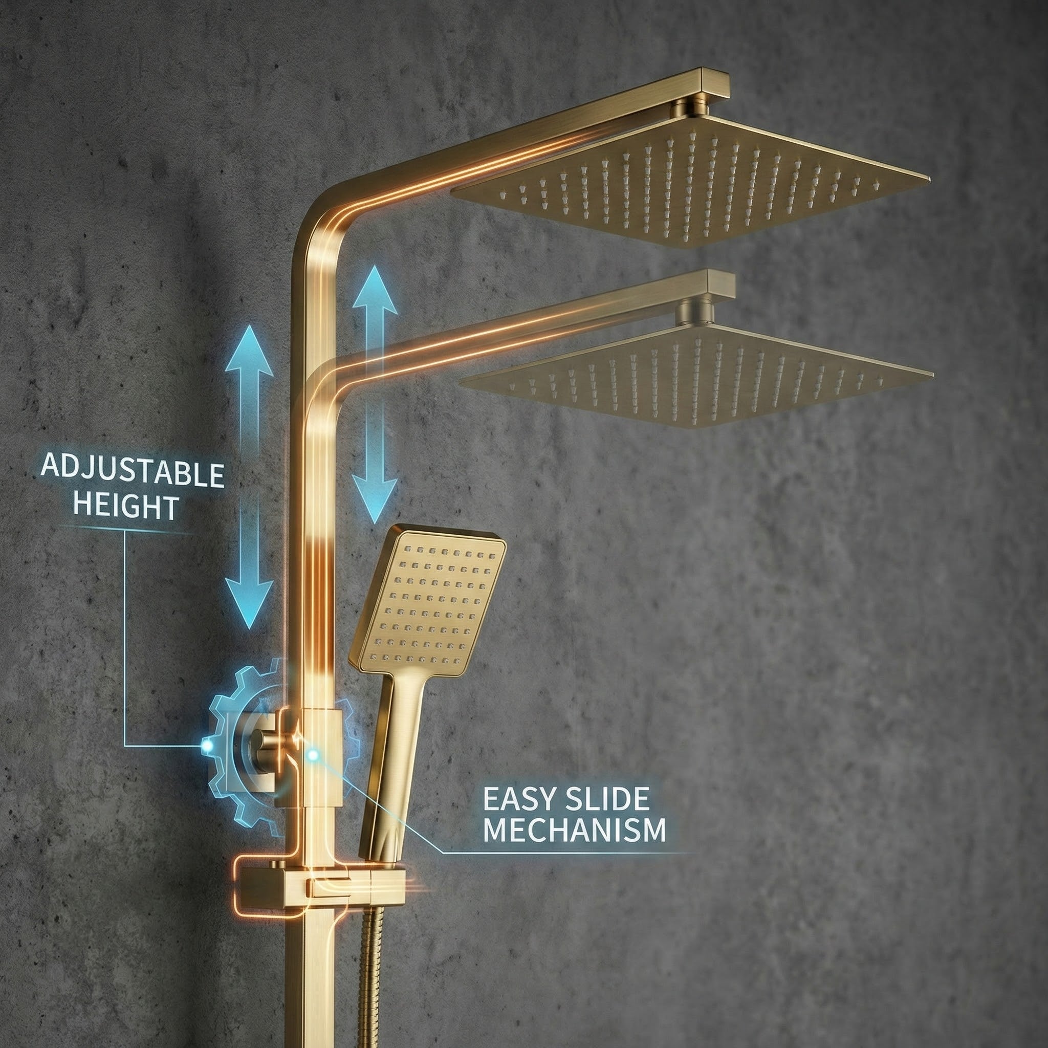 Arko Modern Square Thermostatic Shower  with Filler – Brass