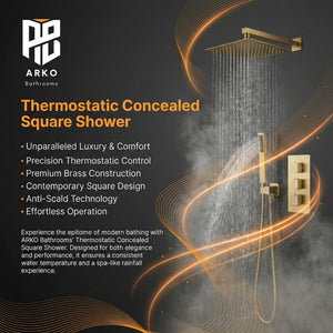 Square Concealed Brass Triple Thermostatic Shower Pack with Head + Handset – ARKO