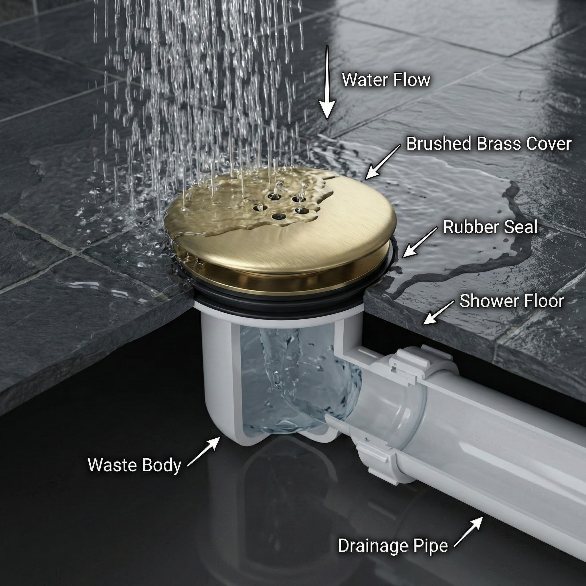 ARKO Bathroom Round Thermostatic Mixer Shower with Riser Rail, Shower Waste & Twin head - Brass