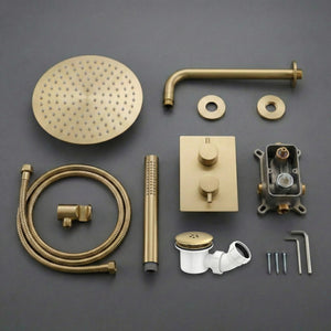 ARKO Round Concealed Thermostatic Shower Mixer 2 Dial Twin Head with Valve, Handset & Shower Waste – Brass
