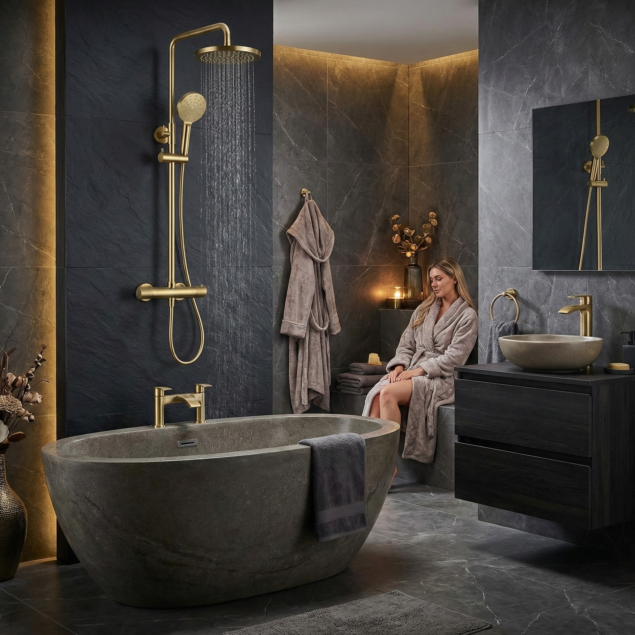 ARKO Capri Bath Filler & Mixer Shower Set - Brass