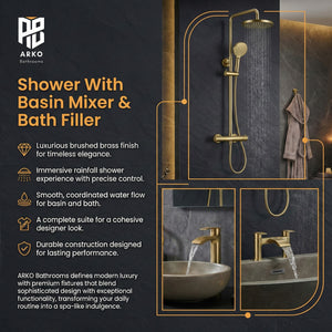 ARKO Capri Bath Filler & Mixer Shower Set - Brass