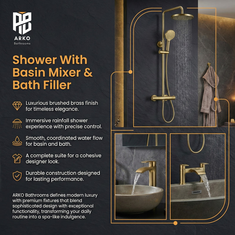 ARKO Capri Bath Filler & Mixer Shower Set - Brass