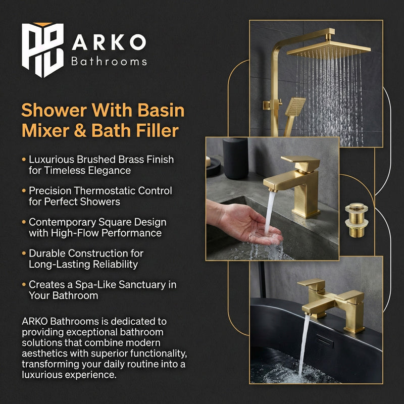 ARKO Verda Bath Filler & Mixer Shower Set – Brass