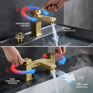 ARKO Verda Basin Mixer Tap, Bath Filler & Thermostatic Mixer Shower Set with Bath Waste – Brass