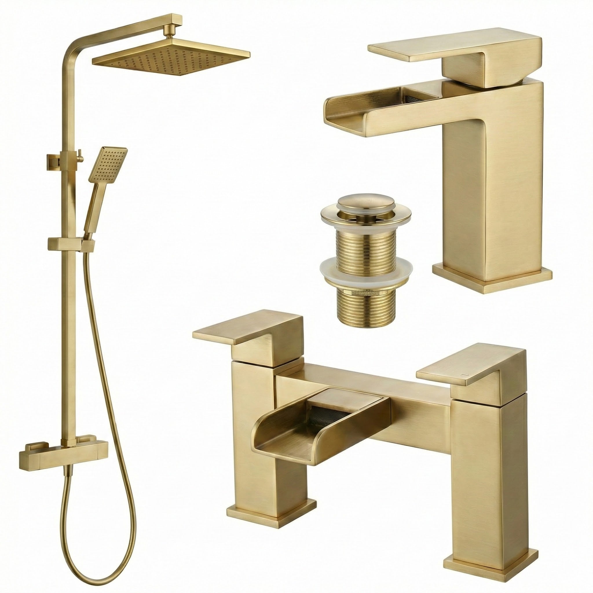ARKO Waterfall Bath Filler & Mixer Shower Set – Brass