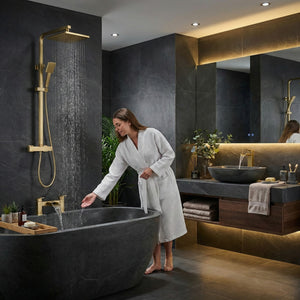 ARKO Waterfall Bath Filler & Mixer Shower Set – Brass