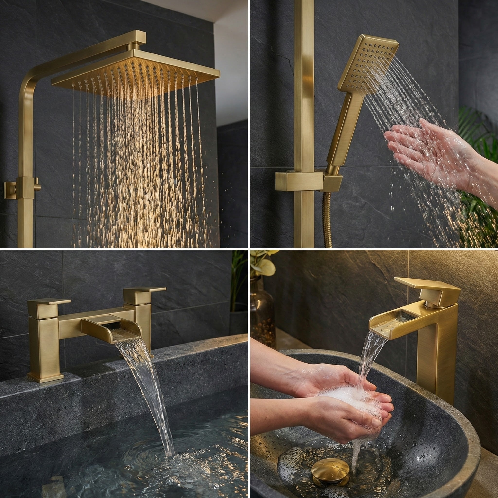 ARKO Waterfall Bath Filler & Mixer Shower Set – Brass
