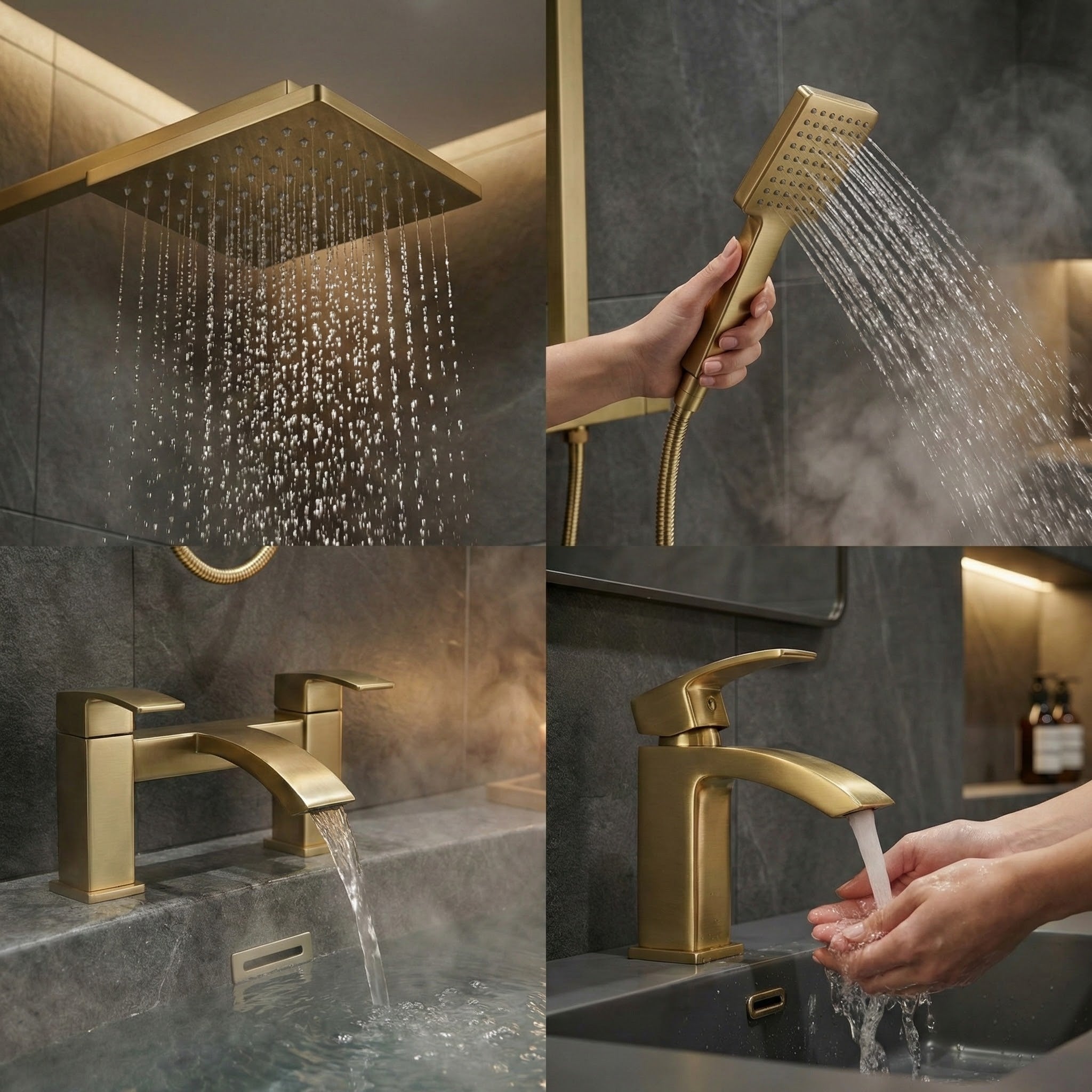 ARKO Vista Basin Mixer Tap, Bath Filler & Thermostatic Mixer Shower Set with Bath Waste – Brass