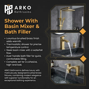 ARKO Vista Bath Filler & Mixer Shower Set – Brass