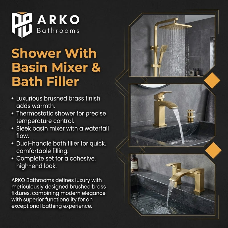 ARKO Vista Bath Filler & Mixer Shower Set – Brass