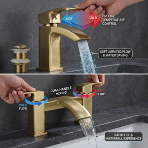 ARKO Vista Basin Mixer Tap, Bath Filler & Thermostatic Mixer Shower Set with Bath Waste – Brass