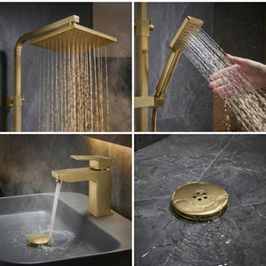 Arko Bathroom Verda Mixer Shower & Basin Mixer Tap Sets with Bath Shower Waste – Brass