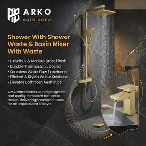 Arko Bathroom Verda Mixer Shower & Basin Mixer Tap Sets with Bath Shower Waste – Brass