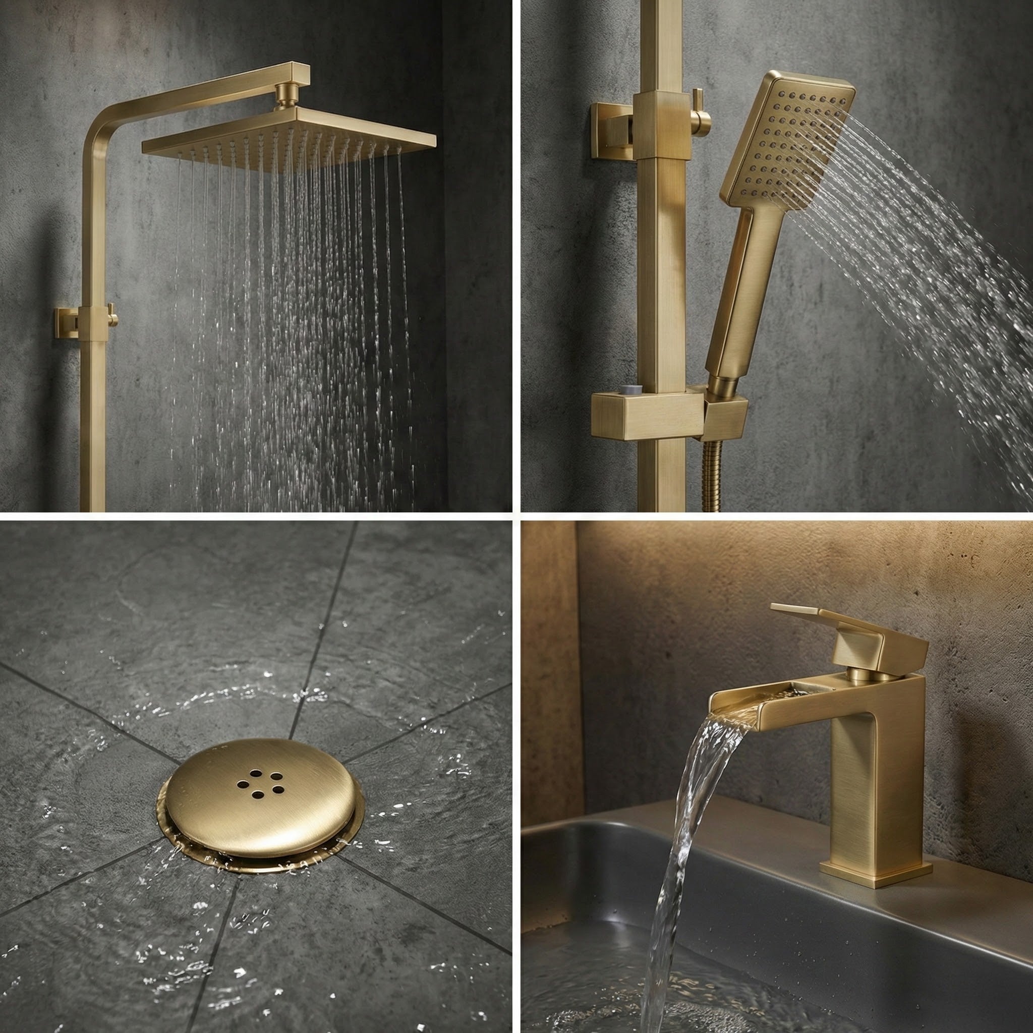 Arko Bathroom Waterfall Mixer Shower & Basin Mixer Tap Sets with Bath Shower Waste – Brass