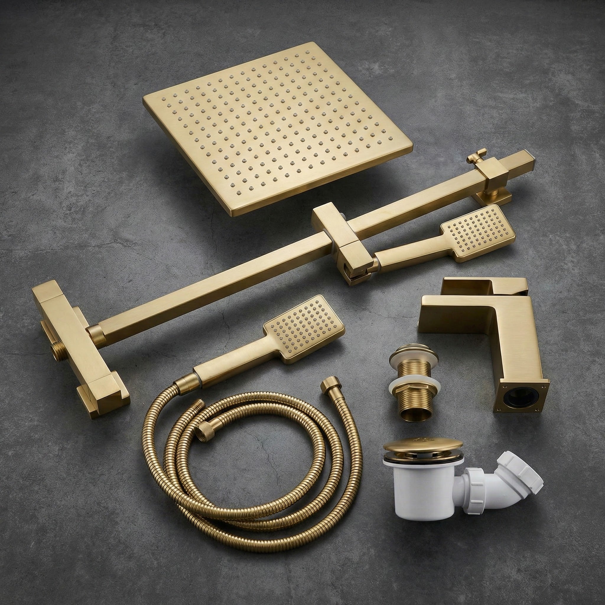 Arko Bathroom Waterfall Mixer Shower & Basin Mixer Tap Sets with Bath Shower Waste – Brass