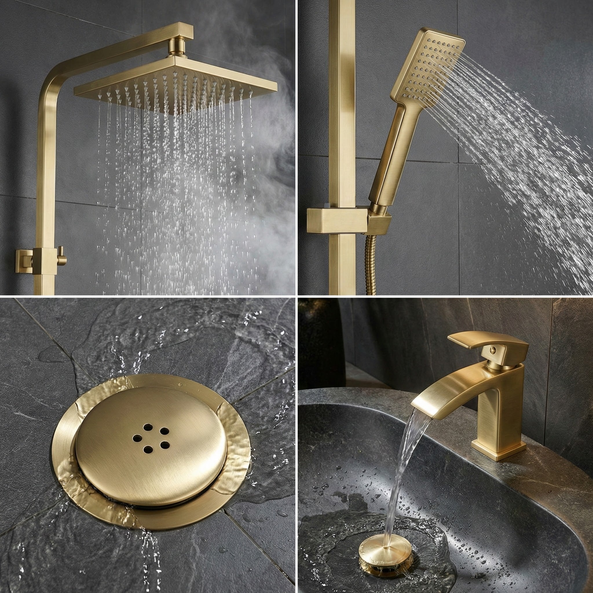 Arko Bathroom Vista Mixer Shower & Basin Mixer Tap Sets with Bath Shower Waste – Brass