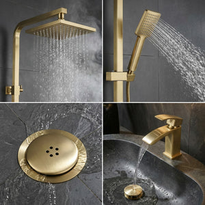 Arko Bathroom Vista Mixer Shower & Basin Mixer Tap Sets with Bath Shower Waste – Brass