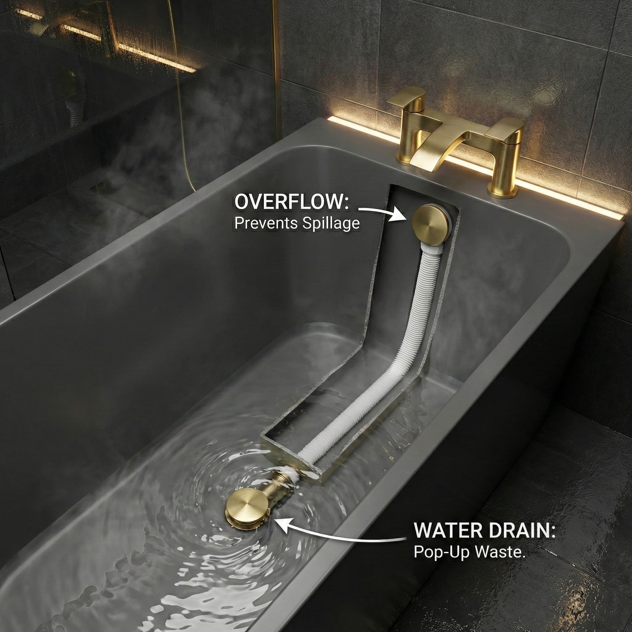 ARKO Capri Basin Mixer Tap, Bath Filler & Thermostatic Mixer Shower Set with Bath Waste – Brass